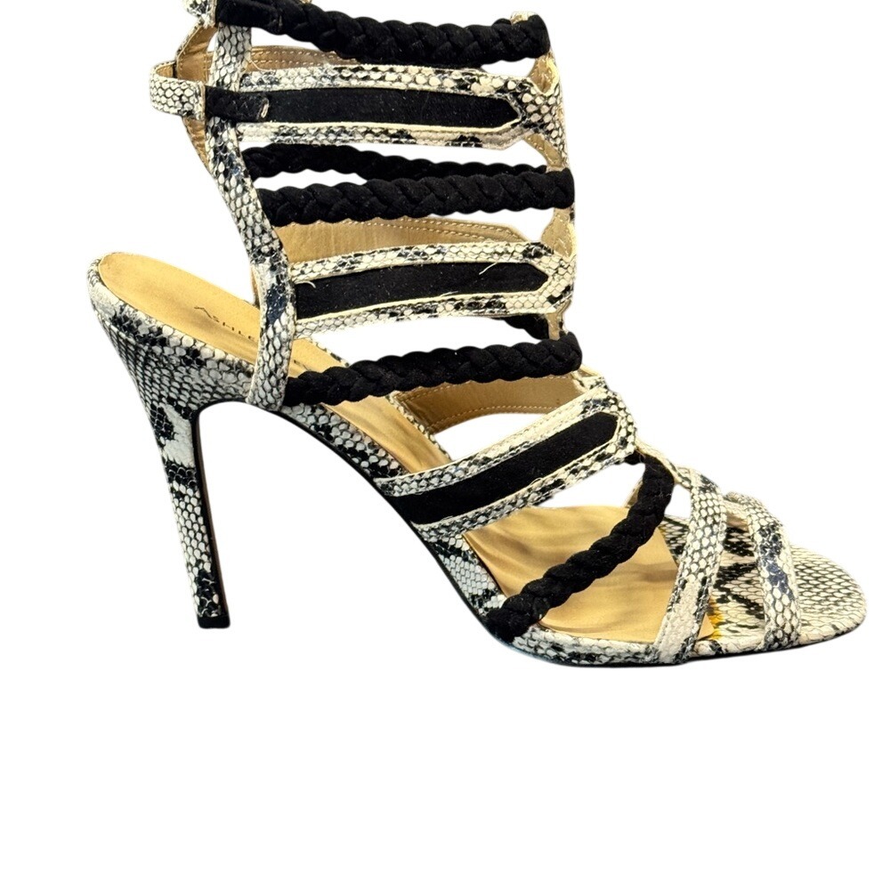 Ashley Stewart Nika Snakeskin Black Caged Gladiator Stiletto Heels Womens 11